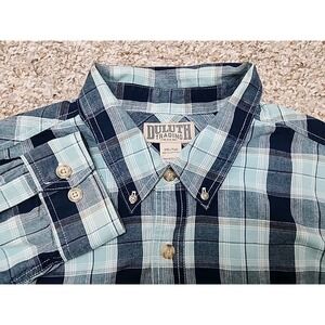 Duluth Trading Co Mens 2XL Tall Blue Plaid‎ Long Sleeve Button Shirt